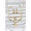 Gold Renk Pirinç Kolye Bileklik ve Küpe Seti