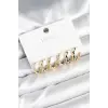 Gold Renk Pirinç Zikzak Model 925 Ayar Gümüş Çivili Kadın Küpe Seti