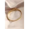 Gold Renk Yaprak Model Zirkon Taş Detay Kelepçe Kadın Bileklik