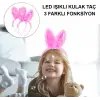 Kenarları Dantelli Fuşya Pullu Payetli Led Işıklı Tavşan Kulak Taç 23x19 cm