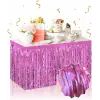 Kendinden Yapışkanlı Pembe Metalize Püsküllü Masa Eteği – 75 x 275 cm Parti Süslemesi