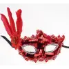 Kırmızı Payetli Pullu Tüylü Parti Maskesi