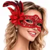 Kırmızı Tüylü Balo Maskesi