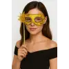 Lüks Taşlı Saplı Maskeli Balo Maskesi Altın Renk 35 cm