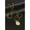 Oval Yıldız Sedef Lüks Çelik Kolye