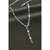 Oval Zirkon Taşlı Çelik Y Kolye