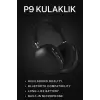 P9 Bluetooth 5.0 Kablosuz Siyah Kulaklık Mikrofonlu Uzun Pil Yüksek Bass ANC