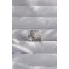 Pirinç Ayarlamalı Gümüş Renk Zirkon Taşlı Bombeli Kalp Yüzük