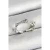 Pirinç Düğüm Figürlü Zirkon Taşlı Gümüş Renk Ayarlanabilir Kadın Yüzük