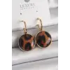 Pirinç Gold Renk Leopar Desenli Daire Model Kadın Küpe
