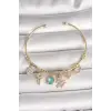 Pirinç Gold Renk Sallantı Zirkon Taşlı AYıcık Figür Kalp Detay Charm Kadın Bileklik