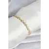 Pirinç Gold Renk VIP Seri Sıralı Yonca Model Zirkon Taşlı Kadın Bileklik