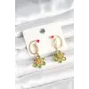 Pirinç Gold Renk Zirkon Taşlı Çiçek Model Kadın Küpe