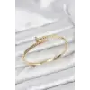 Pirinç Gold Renk Zirkon Taşlı Çivi Model Kadın Kelepçe Bileklik