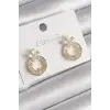 Pirinç Gold Renk Zirkon Taşlı Halka Model Çiçek Figür Kadın Küpe