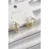 Pirinç Gold Renk Zirkon Taşlı Halka Model Kadın Küpe