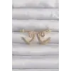 Pirinç Gold Renk Zirkon Taşlı Kıvrımlı Yarım Kalp Küpe