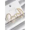 Pirinç Gold Renk Zirkon Taşlı Yılan Kalp Model Kadın Küpe