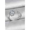Pirinç Gümüş Renk Mavi Mineli Yonca Model Zirkon Taş Detay Ayarlanabilir Kadın Yüzük