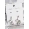 Pirinç Gümüş Renk Sallantılı Zirkon Taşlı Damla Model 3 Çift Kadın Küpe Seti