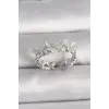 Pirinç Gümüş Renk Zirkon Taşlı Beyaz Mineli Kelebek Model Ayarlanabilir Yüzük