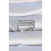 Pirinç Gümüş Renk Zirkon Taşlı Beyaz Sedef Detay Kadın Yüzük