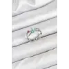 Pirinç Gümüş Renk Zirkon Taşlı Mavi Çiçekli Kadın Yüzük