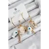 Pirinç Sallantılı Seramik Balık Ve Deniz Kabuğu Model Gold Renk Kadın Küpe