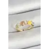 Pirinç Sıralı Kalp Figürlü Zirkon Taşlı Gold Renk Ayarlanabilir Kadın Yüzük