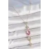 Pirinç Zincir Gold Renk Pembe Zirkon Taşlı Y Kolye