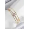 Pirinç Zirkon Taşlı Baget Model Gold Renk Kadın Bileklik