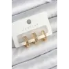Pirinç Zirkon Taşlı Halka Model Gold Renk 3lü Çift Kadın Küpe Set