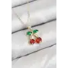 Pirinç Zirkon Taşlı Kiraz Model Gold Renk Kadın Kolye