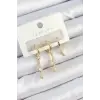 Pirinç Zirkon Taşlı Sallantılı Model Gold Renk 3lü Çift Kadın Küpe Set