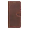 Samsung Galaxy S25 Ultra uyumlu, Hakiki Deri, El Yapımı, Cüzdanlı Kılıf, Antik Kahve