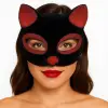 Siyah Renk Kırmızı Simli Süet Kaplama Kedi Maskesi 18x14 cm