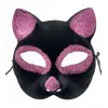 Siyah Renk Pembe Simli Süet Kaplama Kedi Maskesi 18x14 cm