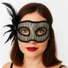 Siyah Renk Yandan Tüylü Pul Payet İşlemeli Parti Maskesi 23x12 cm