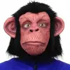 Siyah Saçlı Kafaya Tam Geçmeli Lateks Şempanze Maskesi - Lateks Maymun Orangutan Goril Maske Et Maske