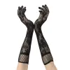 Siyah Uzun Gül Desenli Dantel Kadın Eldiveni