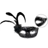 Siyah Yandan Tüylü Güllü Taşlı Pullu Maske