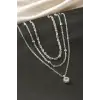 Tek Taşlı Çelik Üçlü Kolye