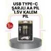 Tekrar Şarj Edilebilir AA USB Type-C Pil | 1000+ Döngü | 1.5V Sabit Voltaj