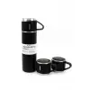 Termos Paslanmaz Çelik Termos Siyah Renk 3 Bardaklı Termos Seti