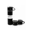 Termos Paslanmaz Çelik Termos Siyah Renk 3 Bardaklı Termos Seti