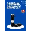 Termos Seti 3lü Bardak Seti Isı Dayanıklı Siyah Paslanmaz Çelik Vakumlu