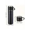 Termos Seti 3lü Bardak Seti Isı Dayanıklı Siyah Paslanmaz Çelik Vakumlu