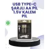 Type-C USB ile Hızlı Şarj Edilebilir AA Kalem Pil | 1.5V Lityum | Çiftli Paket