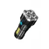 Ultra Parlak El Feneri Usb Şarj 4 Led+yan Cob Led Taktik Günlük Hayat Kamp Avcılık El Feneri