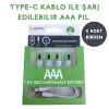 Usb Type-c Şarjlı 4 Adet Aaa 1.5v Lityum Kalem Pil 750mah Uzun Ömürlü